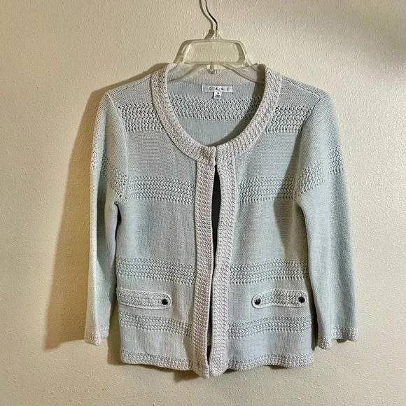 CAbi #203 Size S Green Mint Society Cardigan Sweater Hook Closeure 3/4 Sleeve - Picture 1 of 9